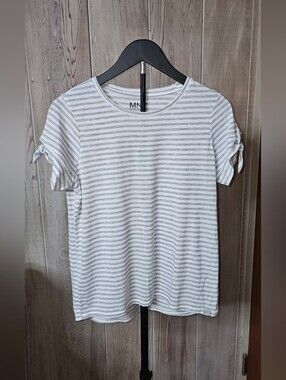 Marc New York White and Light Gray Striped Short Sleeve Tee